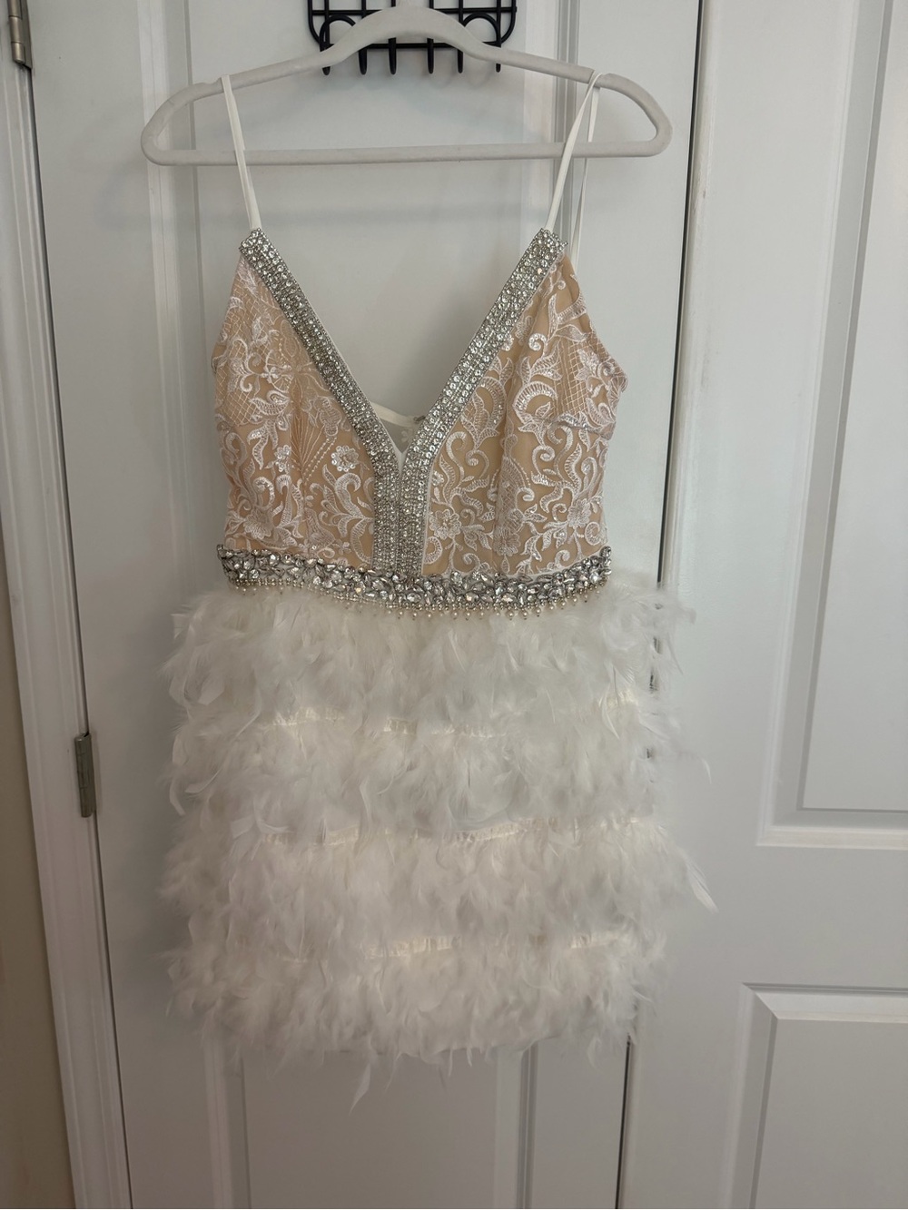 Girls Sparkle Feather Party Dress - White and Champagne